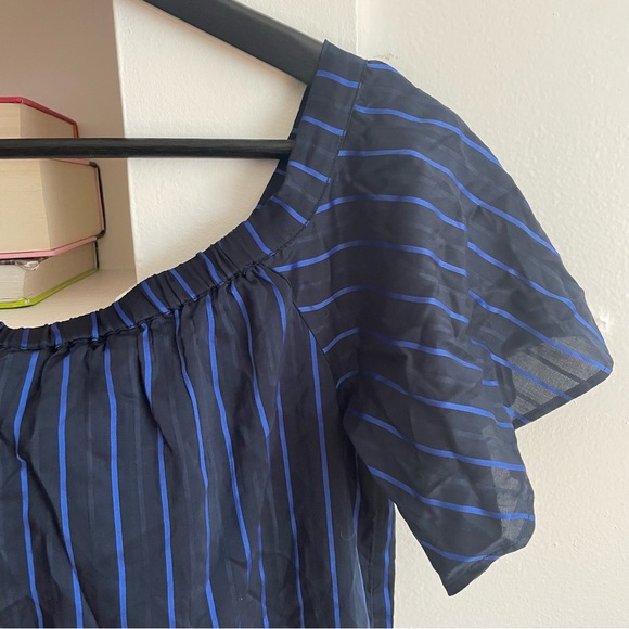 NWOT Women’s Sz Small Banana Republic striped off the shoulder mini dress satin - Picture 2 of 4